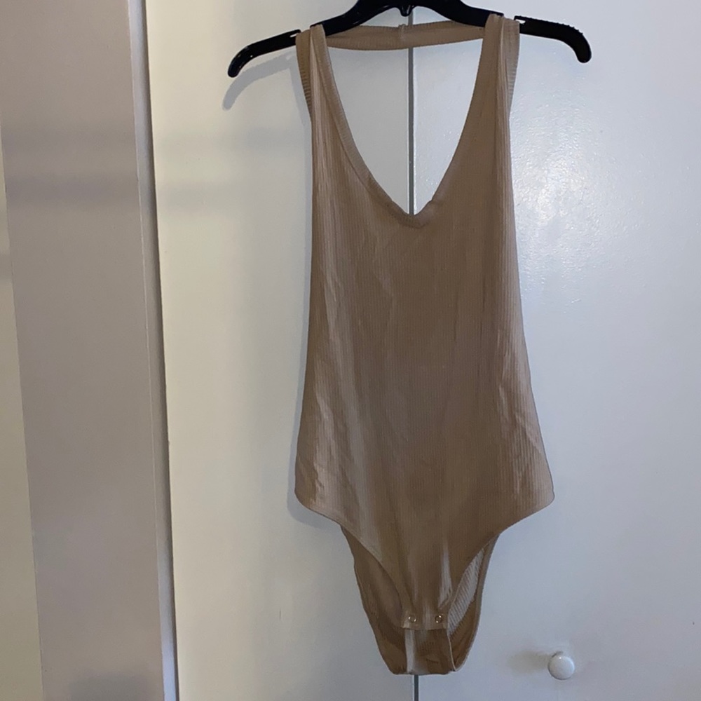 Khaki ribbed halter bodysuit